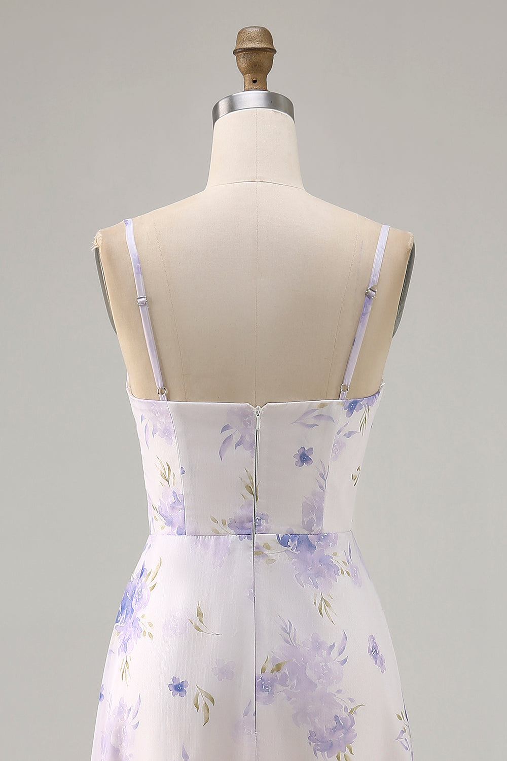 Lavender Floral A-Line Spaghetti Straps Cut Out Maxi Dress