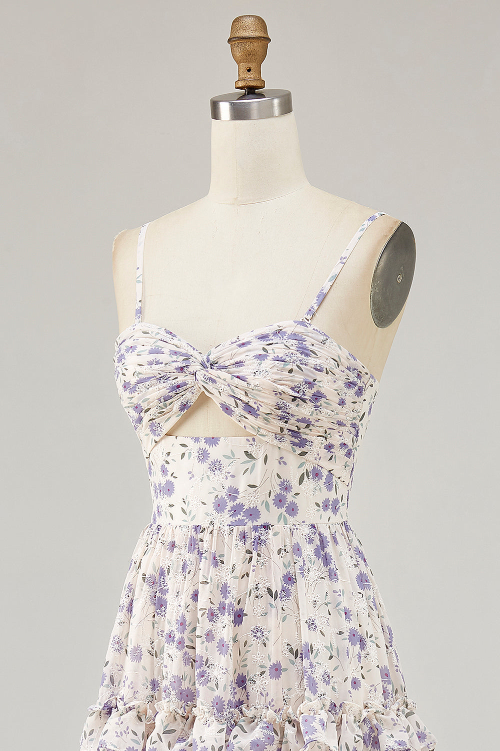 Purple Flower A-line Cut Out Long Chiffon Bridesmaid Dress with Slit
