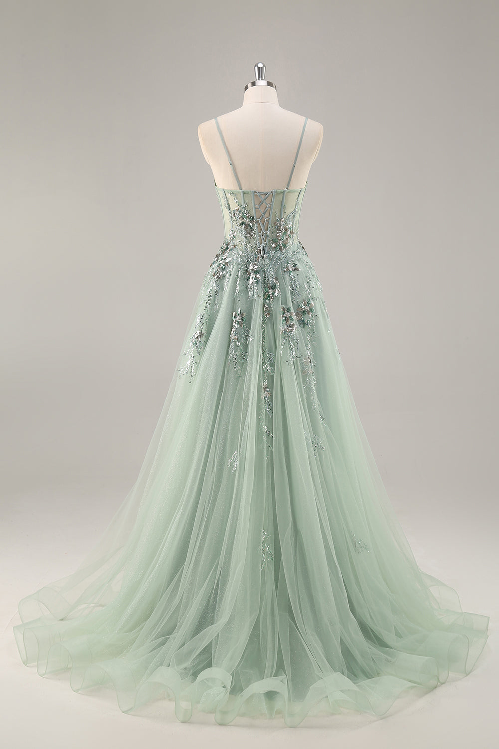 Sparkly Green Corset Sweetheart Long Prom Dress with Appliques