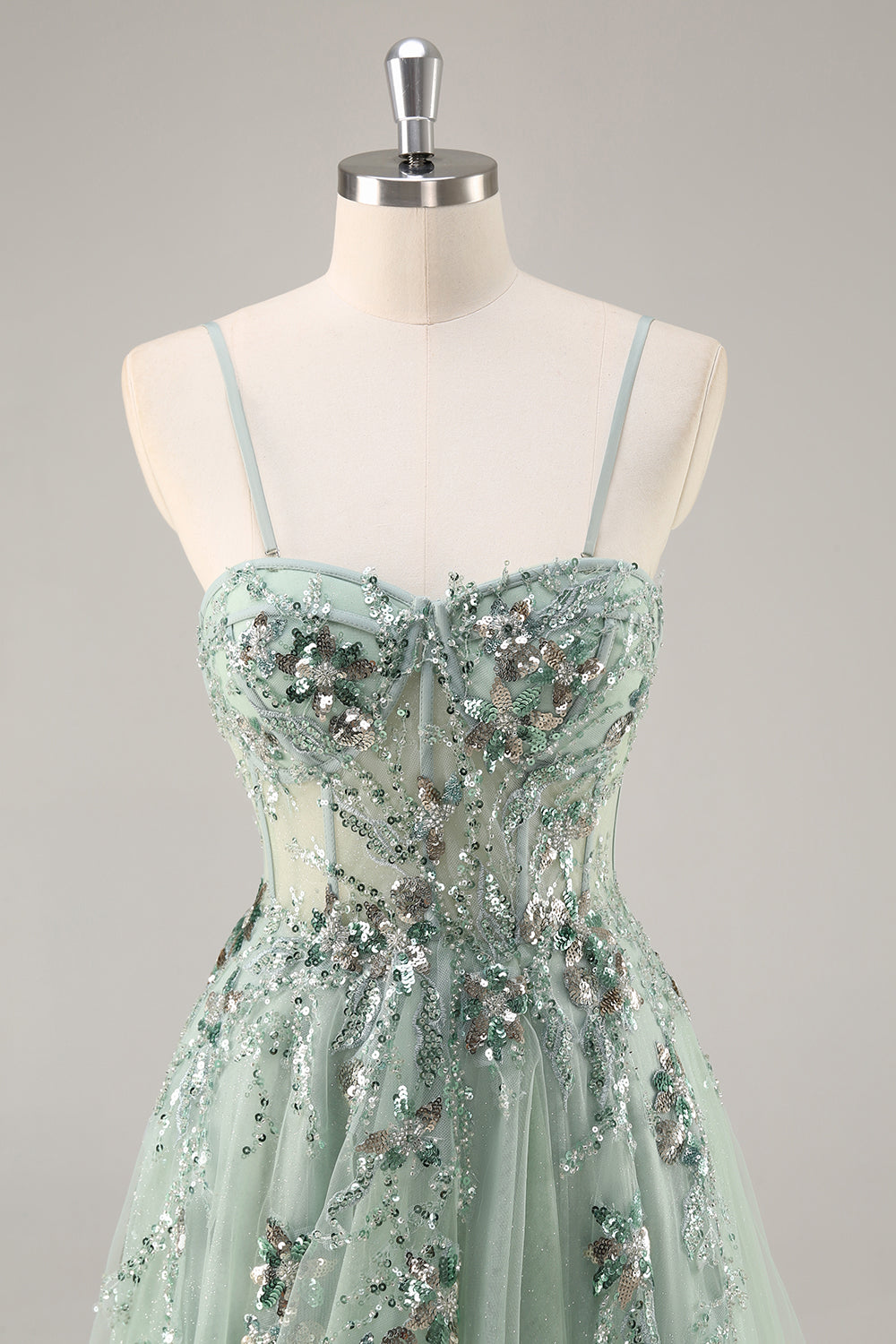 Sparkly Green Corset Sweetheart Long Prom Dress with Appliques