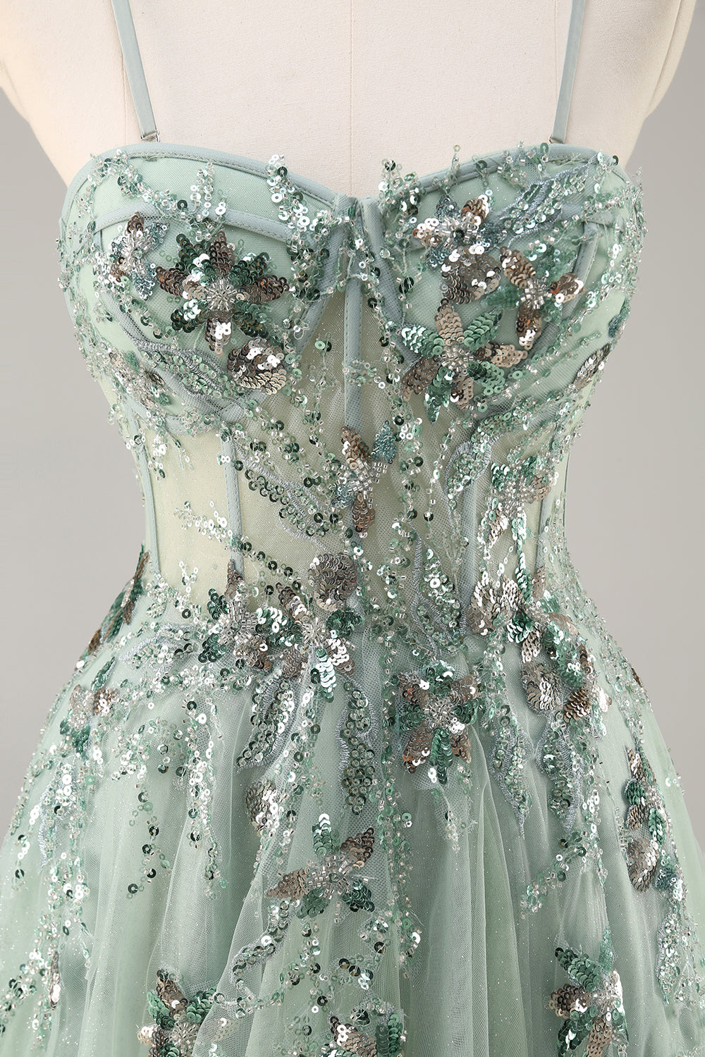 Sparkly Green Corset Sweetheart Long Prom Dress with Appliques