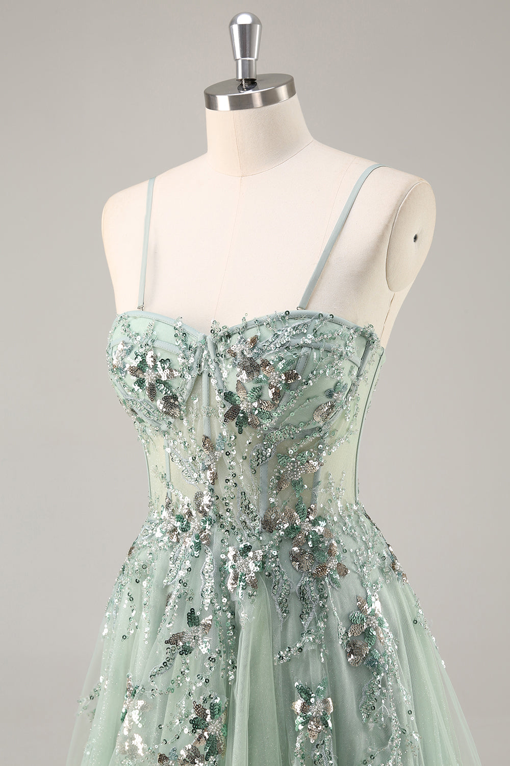 Sparkly Green Corset Sweetheart Long Prom Dress with Appliques