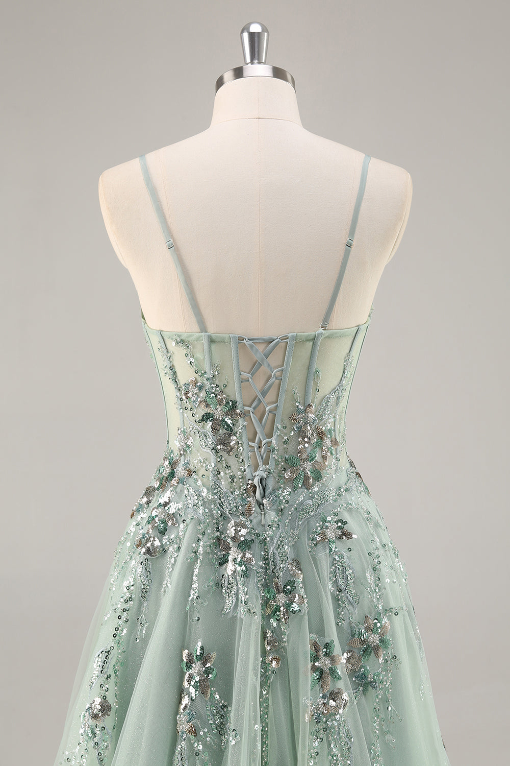 Sparkly Green Corset Sweetheart Long Prom Dress with Appliques