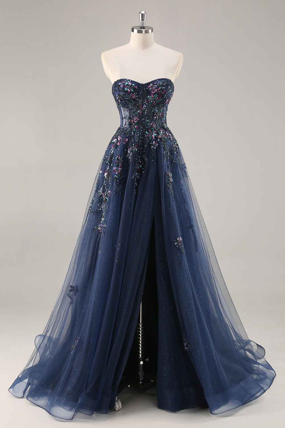 Sparkly Green Corset Sweetheart Long Prom Dress with Appliques