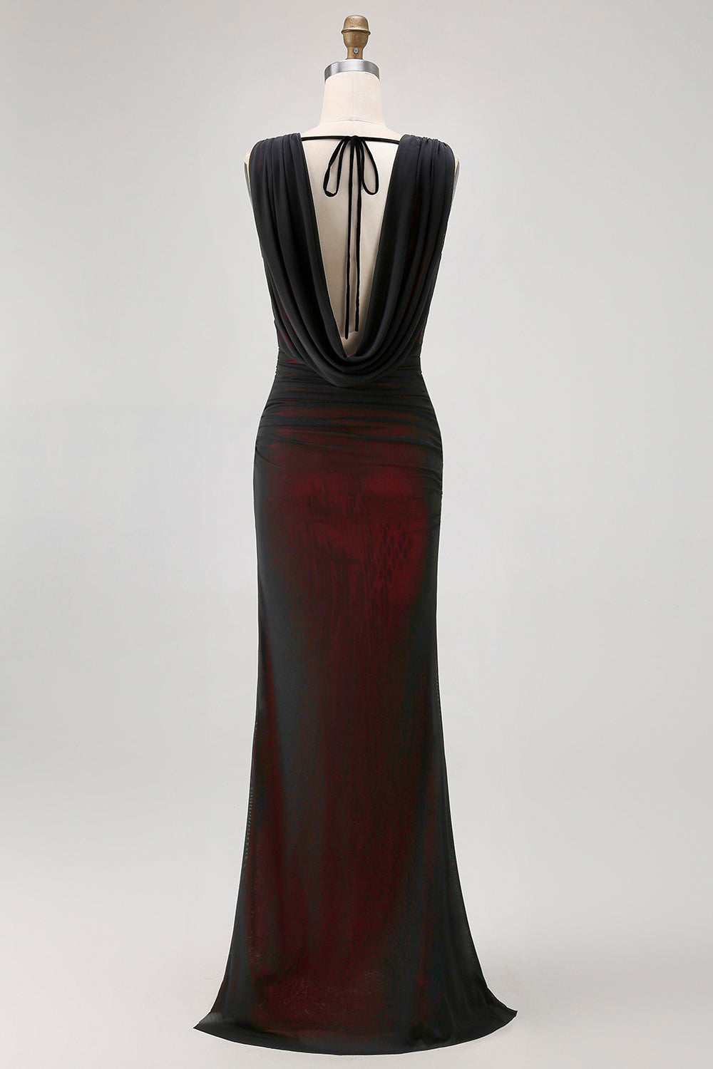 Black Red Backless V-Neck Long Bridesmaid Dress with Slit
