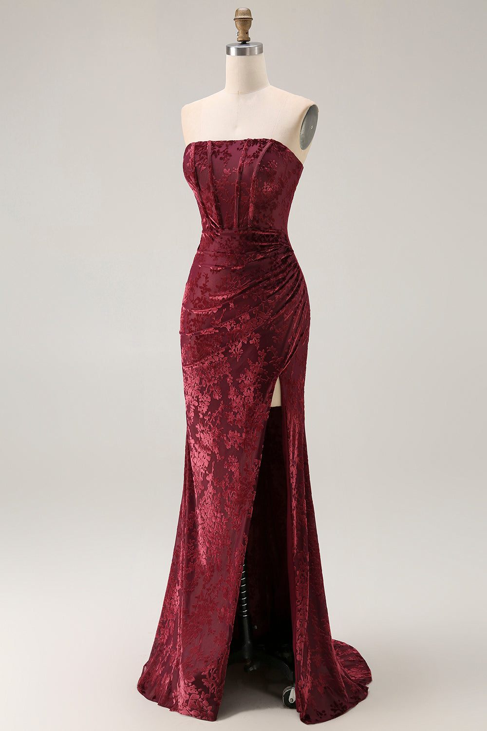 Peacock Green Velvet Mermaid Corset Long Wedding Guest Dress with Slit