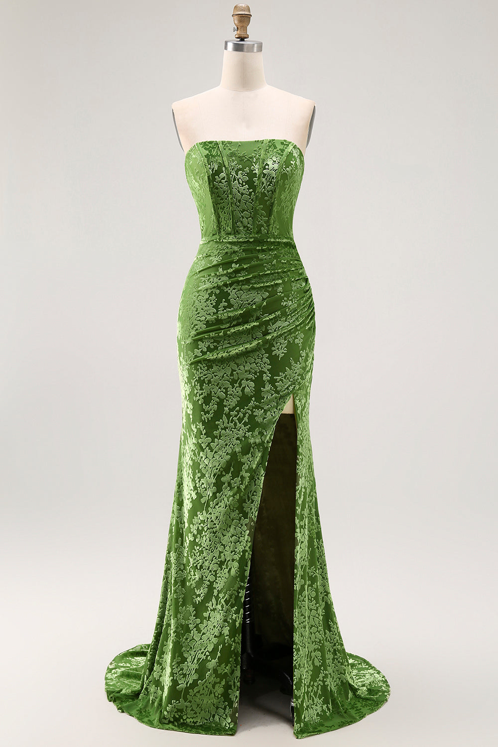 Peacock Green Velvet Mermaid Corset Long Wedding Guest Dress with Slit