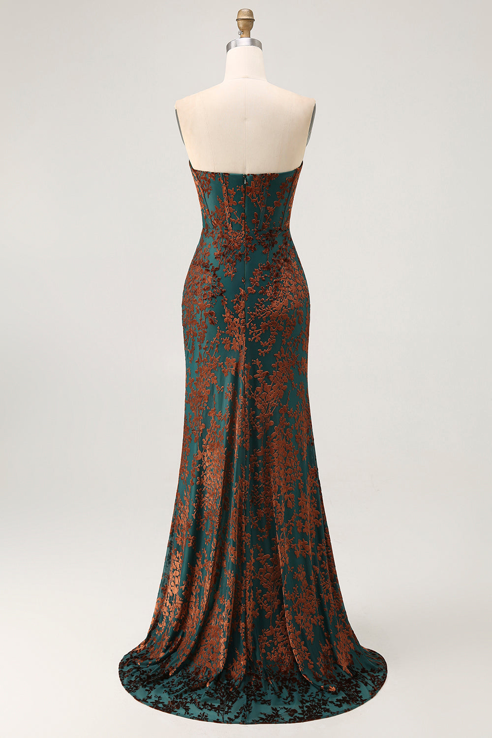 Peacock Green Velvet Mermaid Corset Long Wedding Guest Dress with Slit