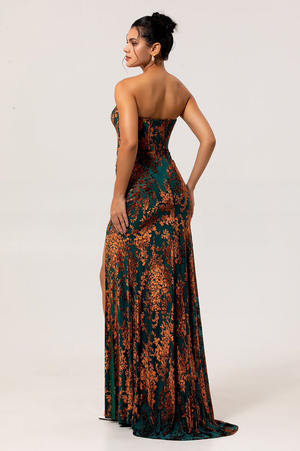 Peacock Green Velvet Mermaid Corset Long Wedding Guest Dress with Slit