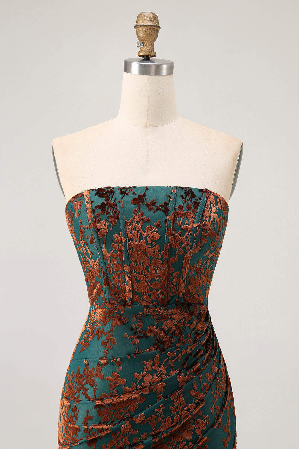 Peacock Green Velvet Mermaid Corset Long Wedding Guest Dress with Slit