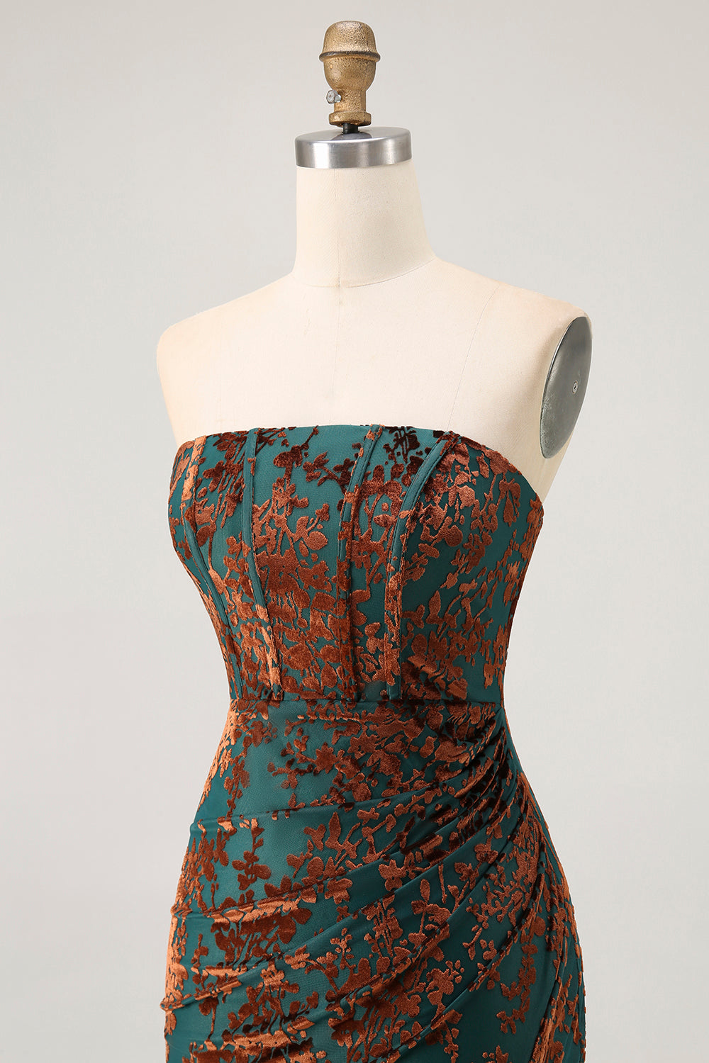 Peacock Green Velvet Mermaid Corset Long Wedding Guest Dress with Slit