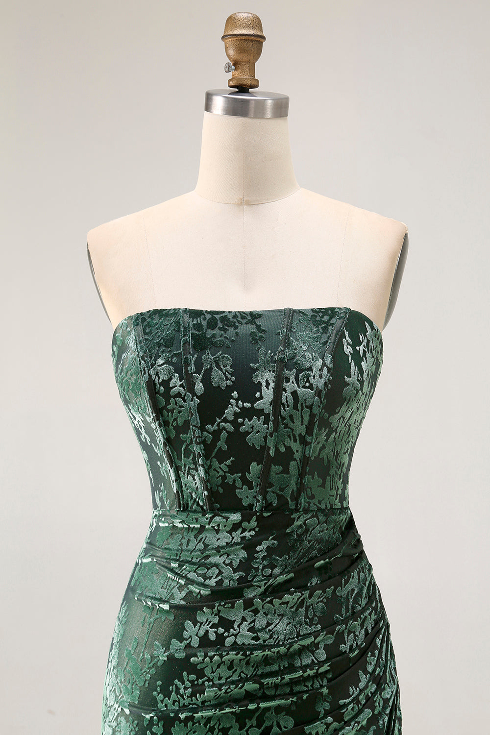 Peacock Green Velvet Mermaid Corset Long Wedding Guest Dress with Slit