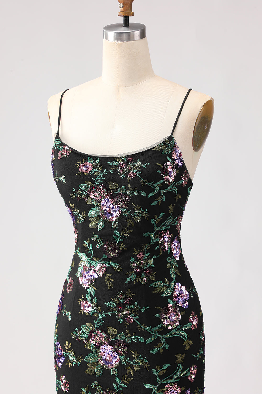 Sparkly Black Purple Flower Sequin Mermaid Lace Up Back Long Prom Dress with Slit