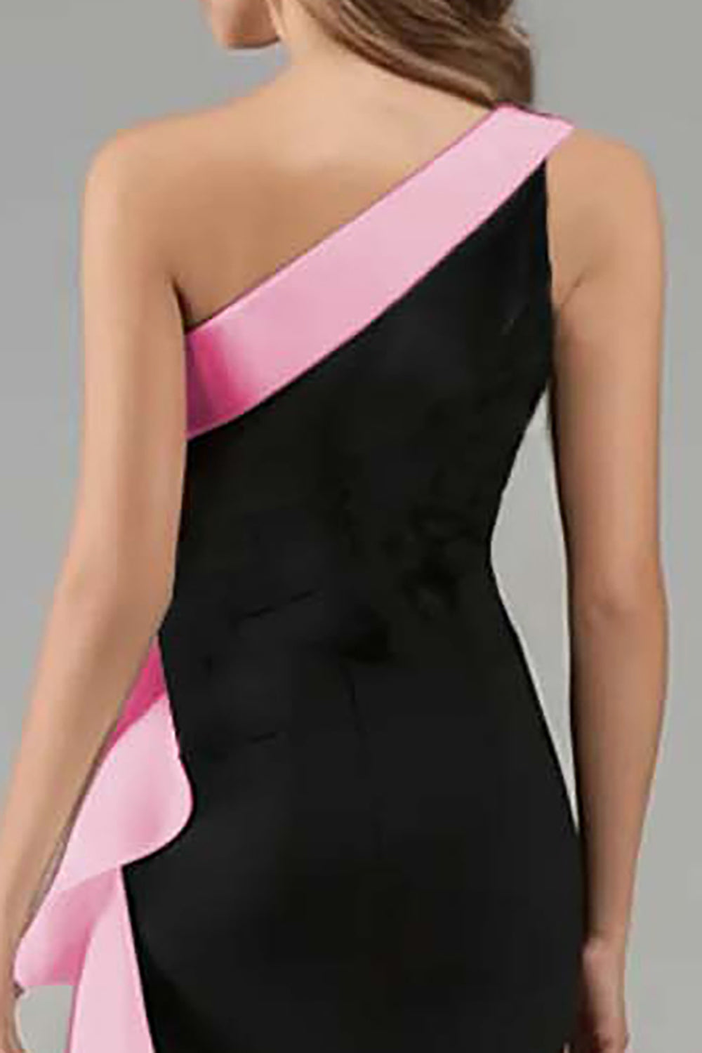 Black White One Shoulder Long Black Tie Dress with 3D Flowers