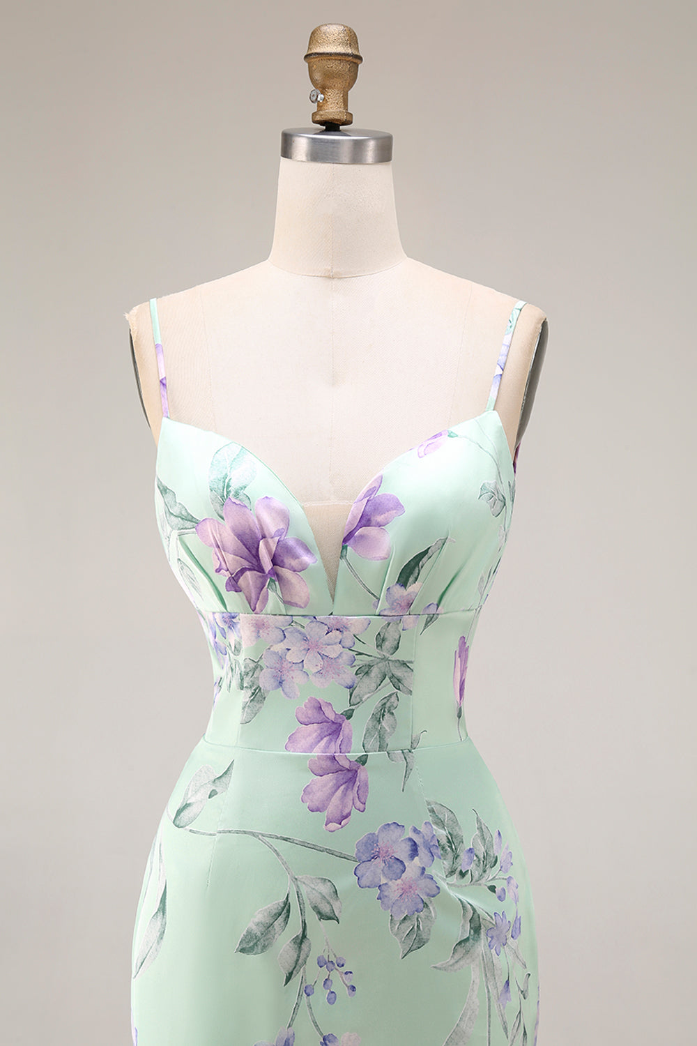 Blue Pink Flower Mermaid Spaghetti Straps Long Prom Dress