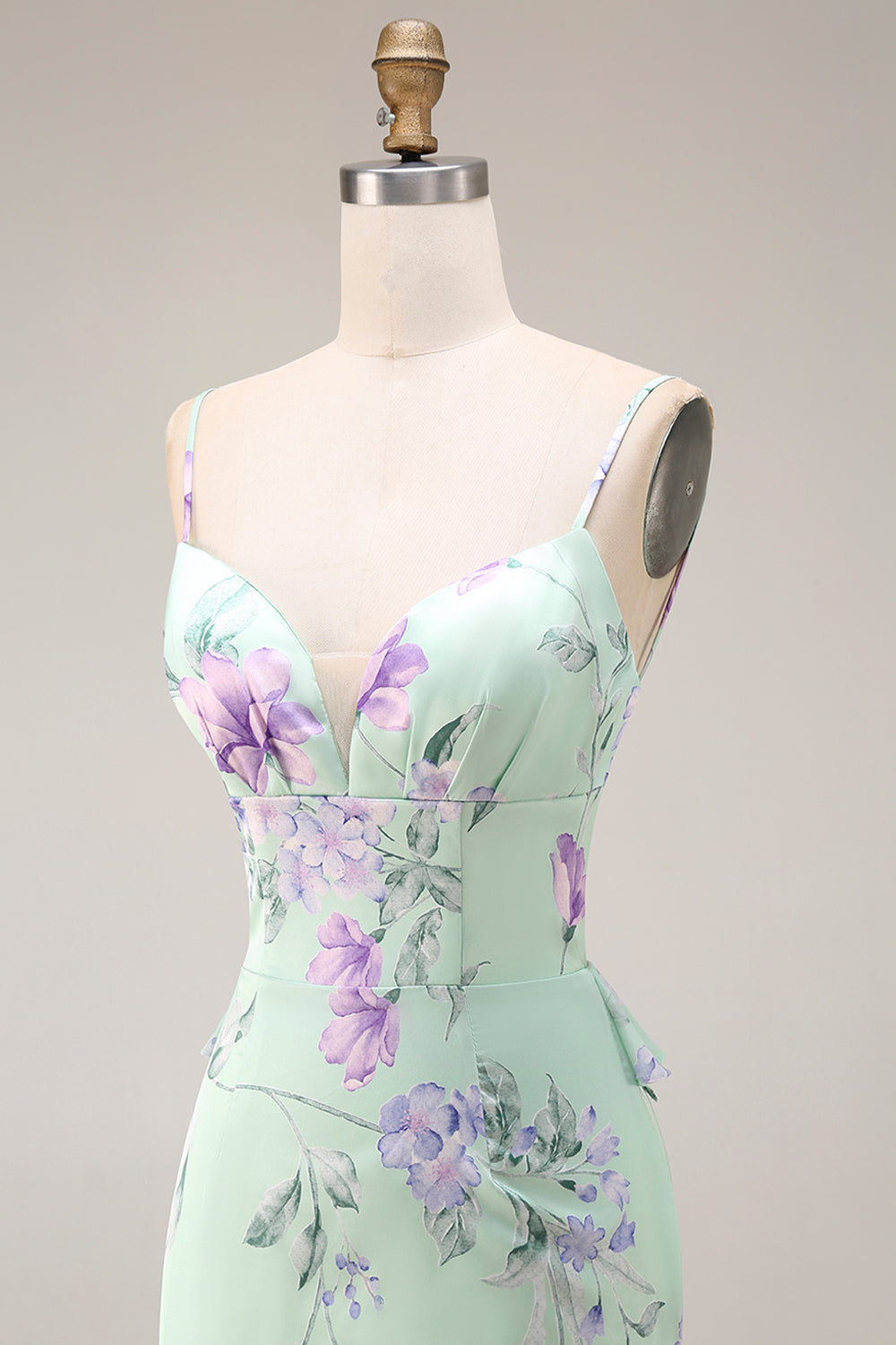 Blue Pink Flower Mermaid Spaghetti Straps Long Prom Dress
