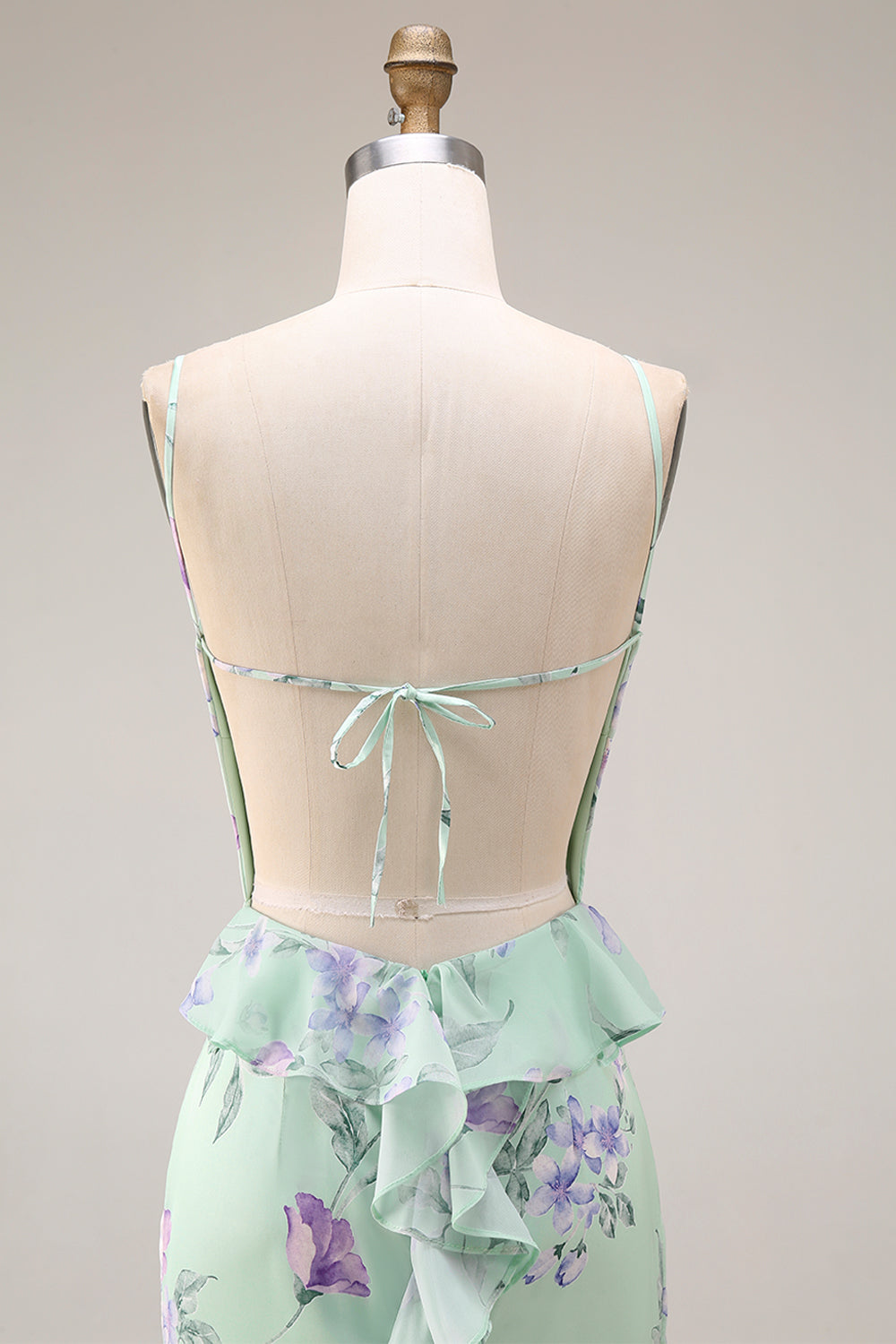 Blue Pink Flower Mermaid Spaghetti Straps Long Prom Dress