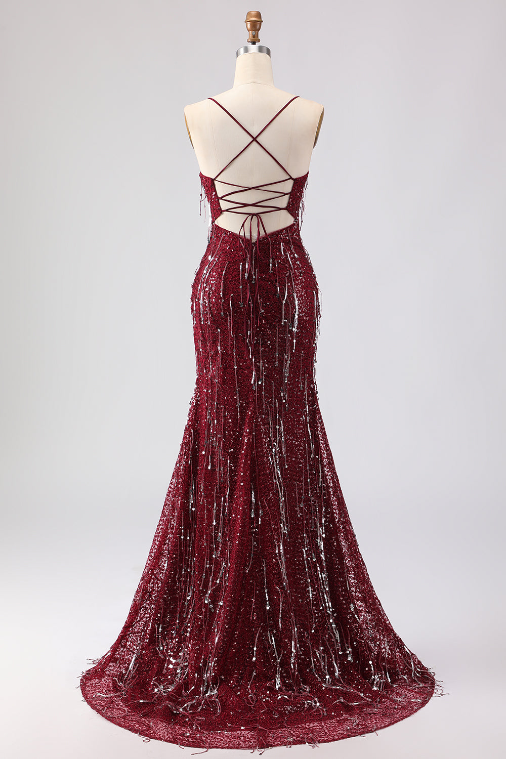 Sparkly Burgundy Sequin Mermaid Long Prom Dress with Slit