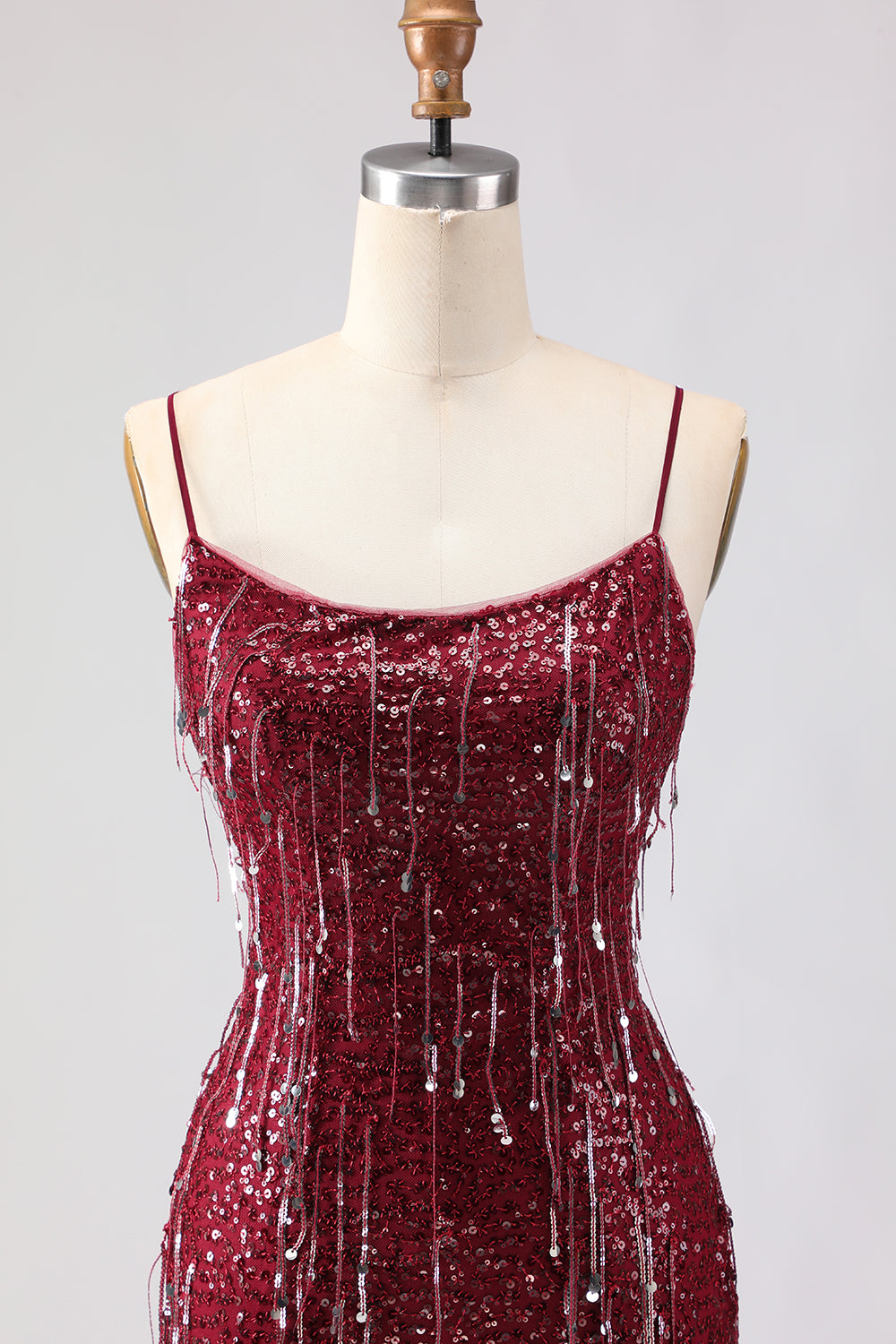 Sparkly Burgundy Sequin Mermaid Long Prom Dress with Slit