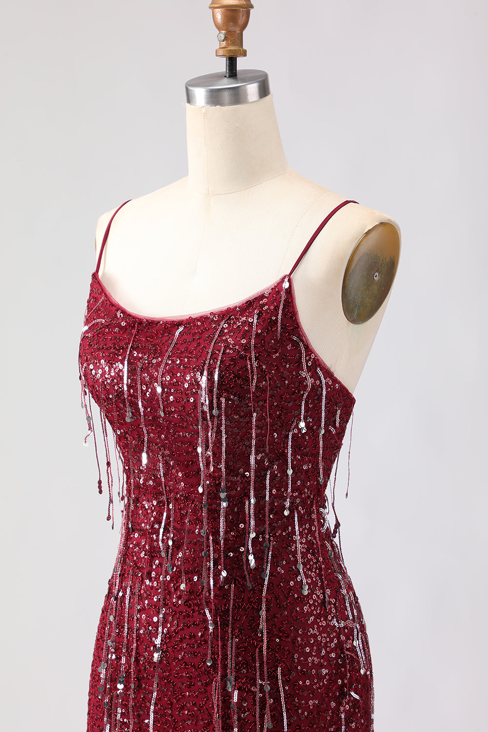 Sparkly Burgundy Sequin Mermaid Long Prom Dress with Slit