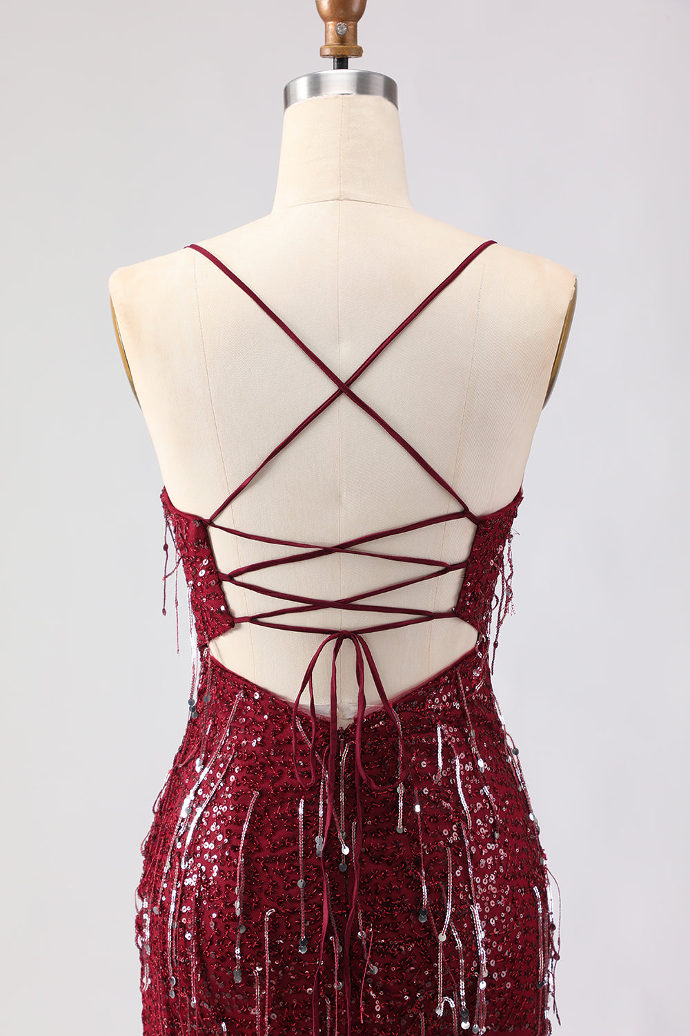 Sparkly Burgundy Sequin Mermaid Long Prom Dress with Slit