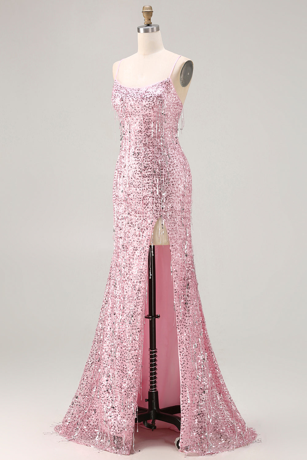 Sparkly Burgundy Sequin Mermaid Long Prom Dress with Slit