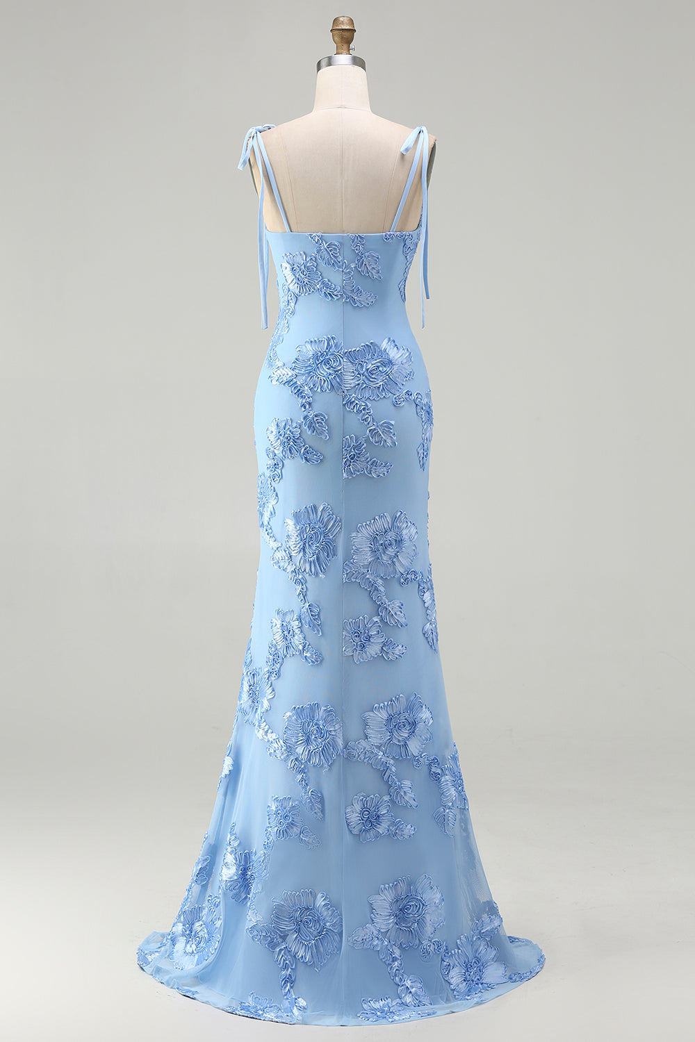 Light Blue Mermaid Spaghetti Straps Long Prom Dress with Appliques