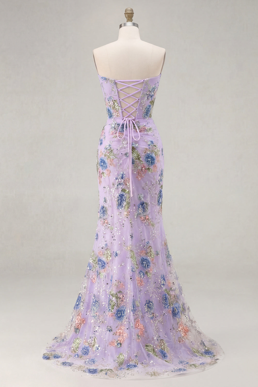 Sparkly Mermaid Strapless Corset Appliqued Sequin Pink Long Prom Dress with Slit