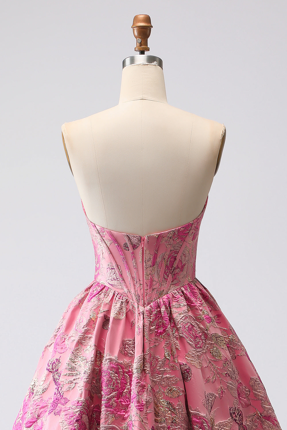 Fuchsia Jacquard A Line Corset Strapless Long Prom Dress