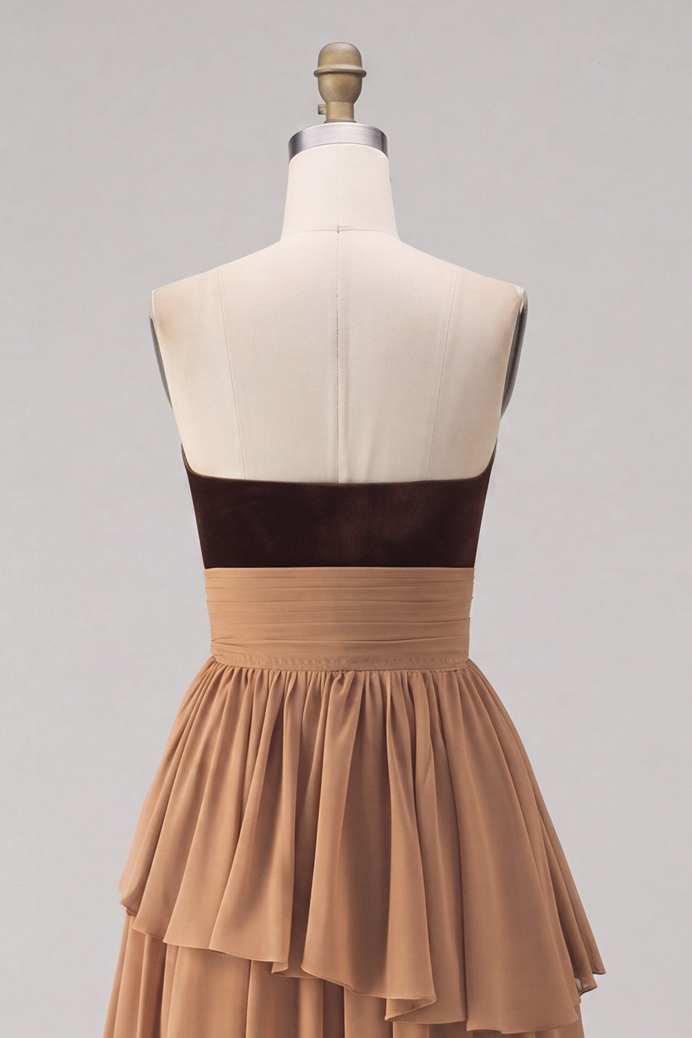 Khaki Tiered Chiffon Sweetheart Long Wedding Guest Dress with Slit