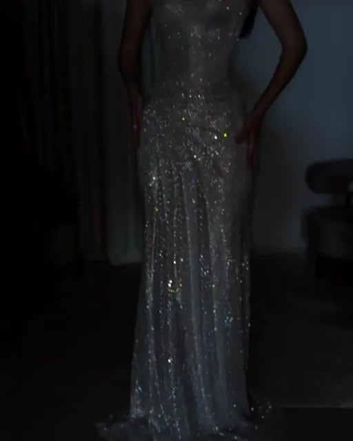 Shinning Silver Sweetheart Sleeveless Long Pleated Prom Dress with Split