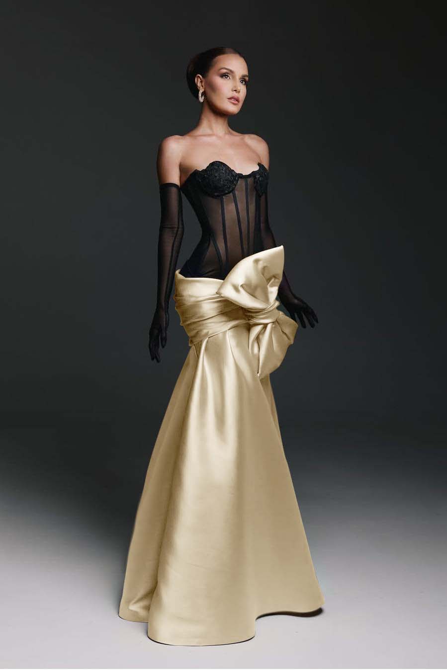 Stunning Sweetheart Sleeveless Mermaid Bow Prom Dress with Gloves
