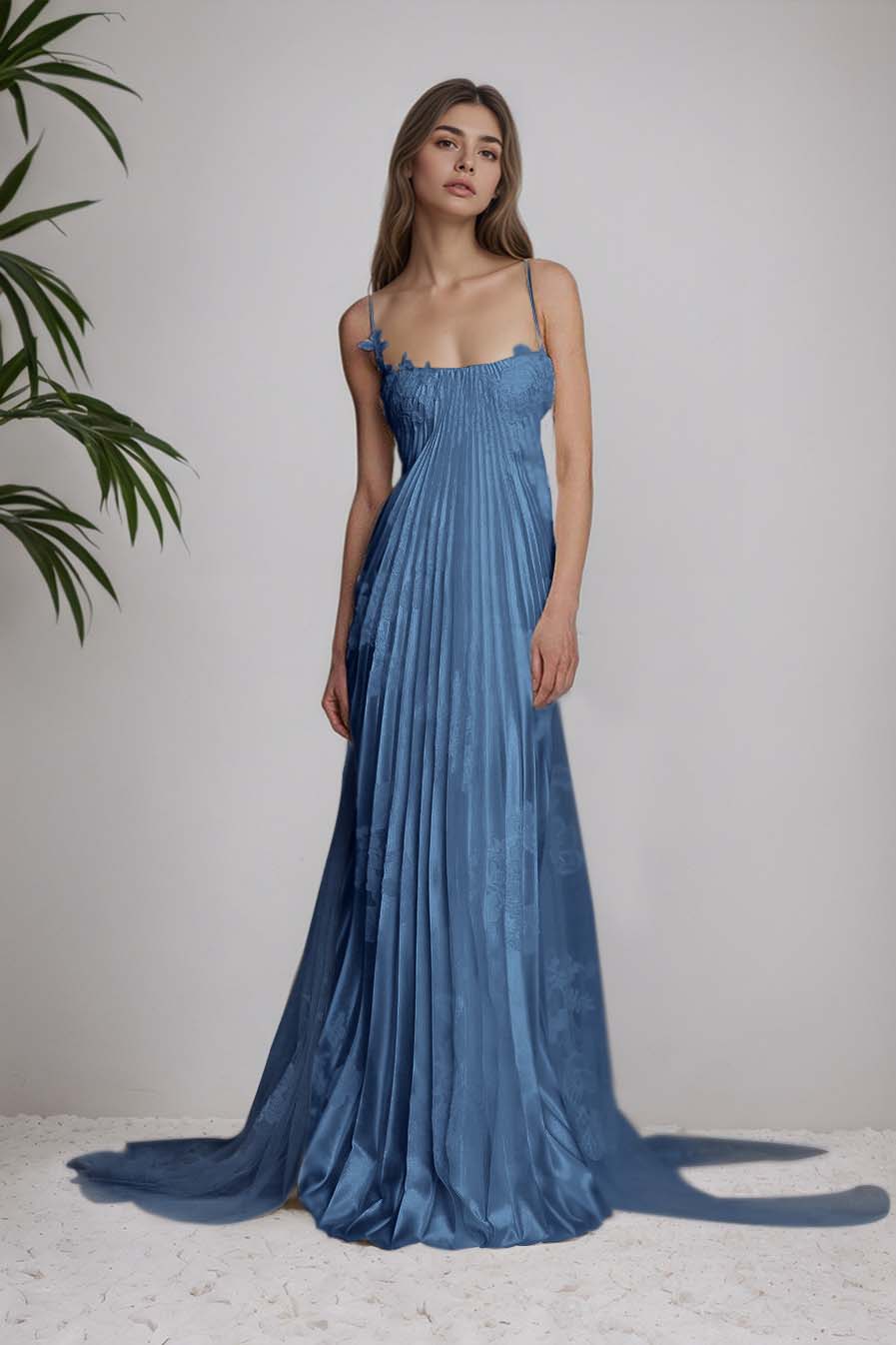 Beautiful Satin Sleeveless Spaghetti Strap Long Prom Dress With Appliques