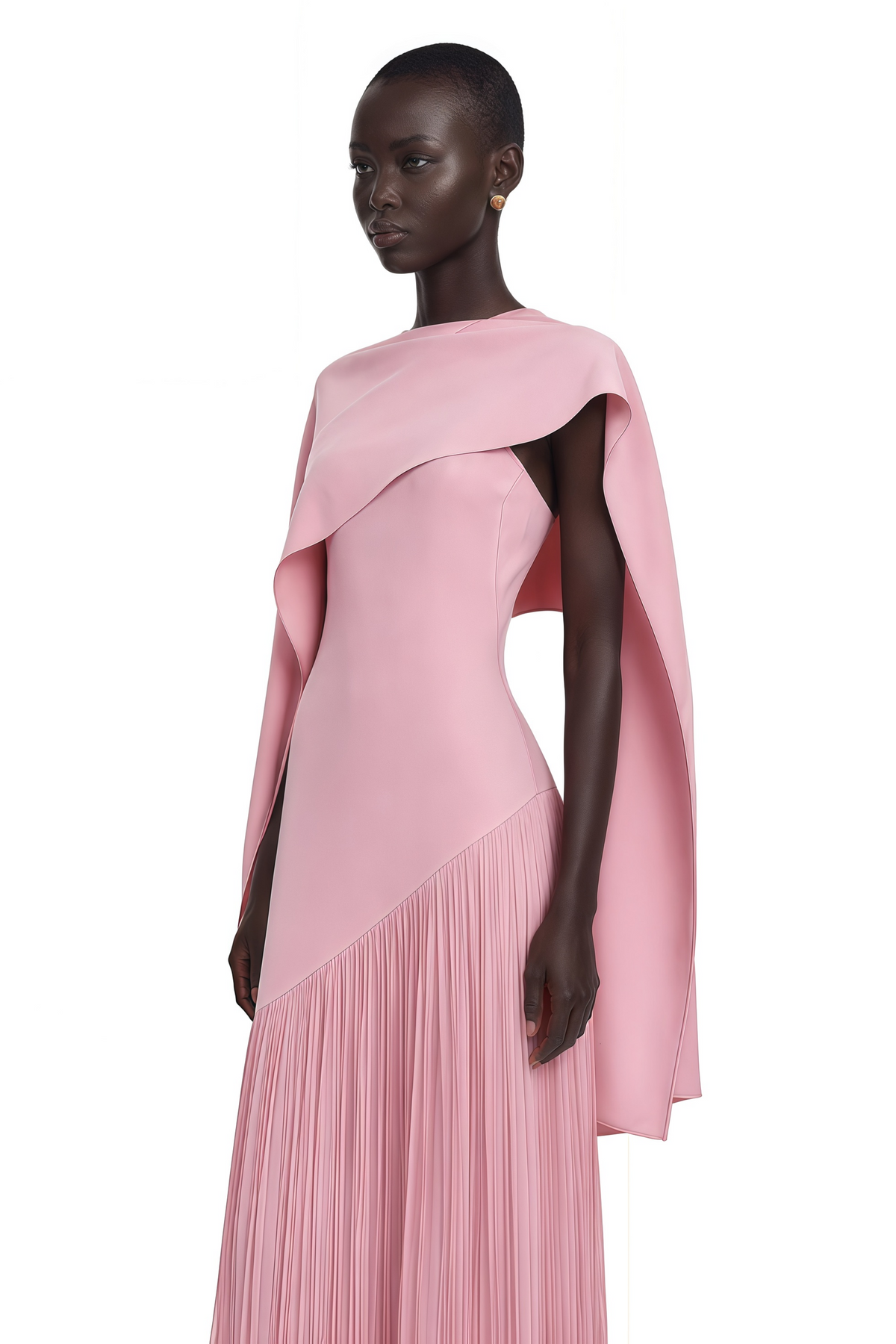 Cayetana Pink Fringe Maxi Dress with Cape Effect