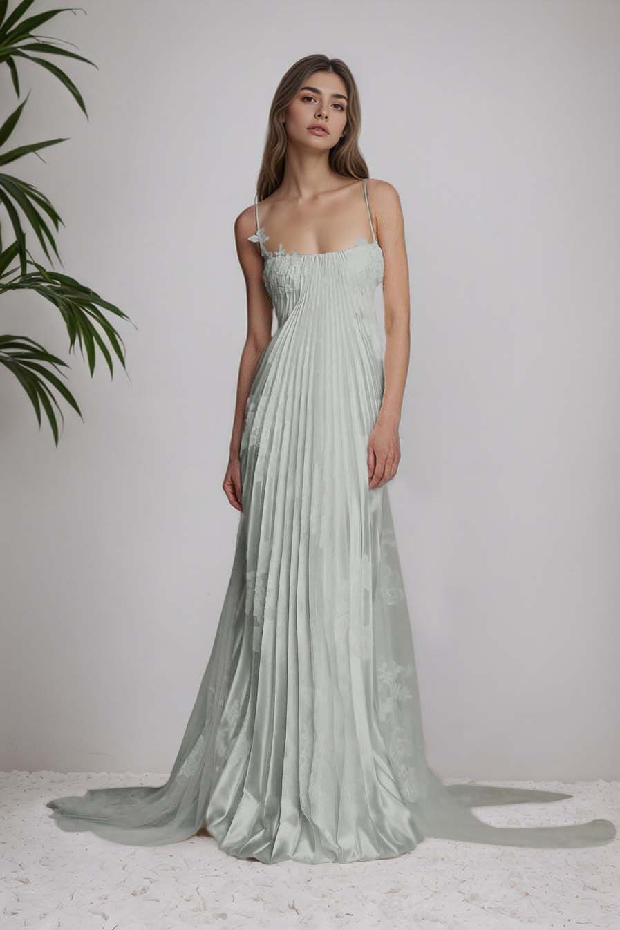 Beautiful Satin Sleeveless Spaghetti Strap Long Prom Dress With Appliques