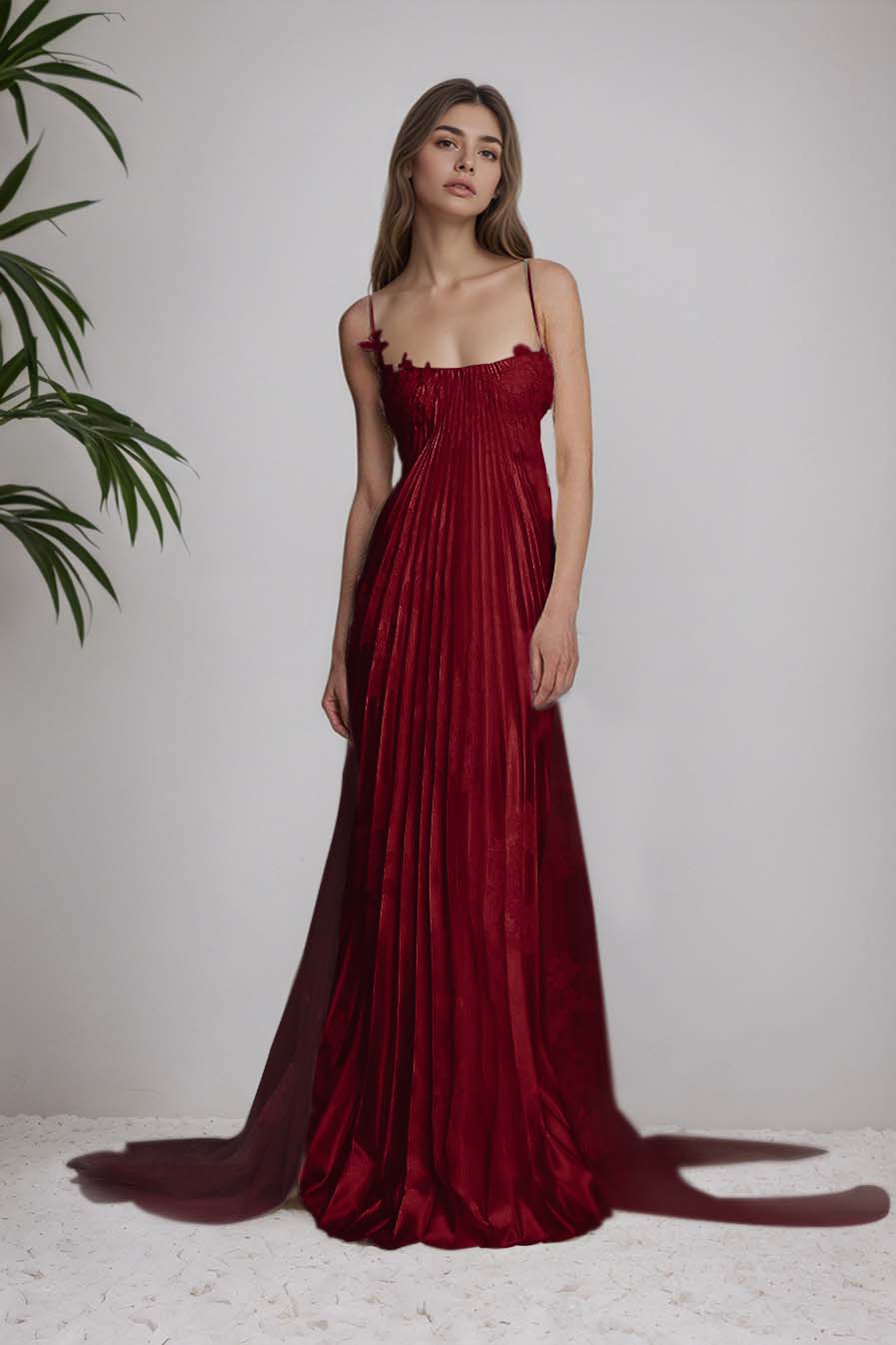 Beautiful Satin Sleeveless Spaghetti Strap Long Prom Dress With Appliques