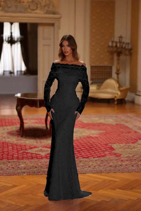 Chic Pink Lace Bateau Neck Long Sleeves Sequins Mermaid Prom Dress