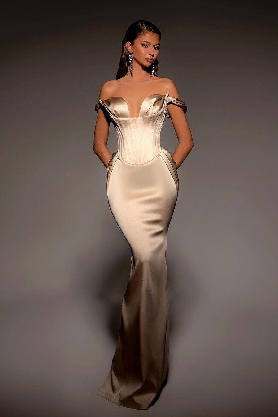 Off The Shoulder Gold Mermaid Prom Dress Vintage