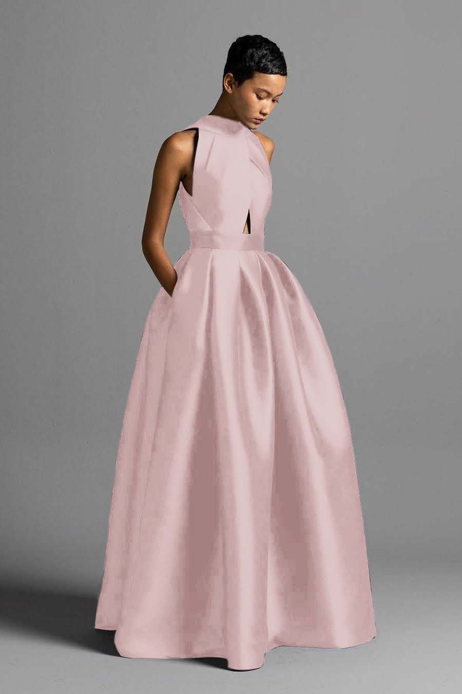 Exquisite Royal Blue Satin Halter Strapless Sleeveless A Line Prom Dress with Pleated