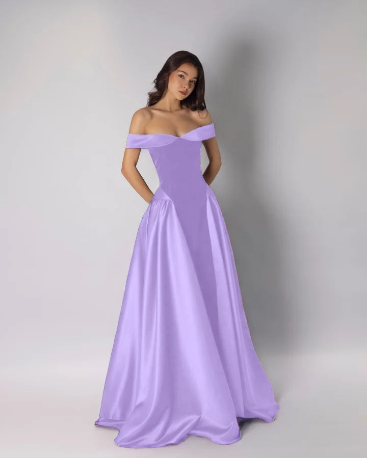 Charming Classic A-Line Off-The-Shoulder Dark Purple Pleated Prom Dress with Sleeveless