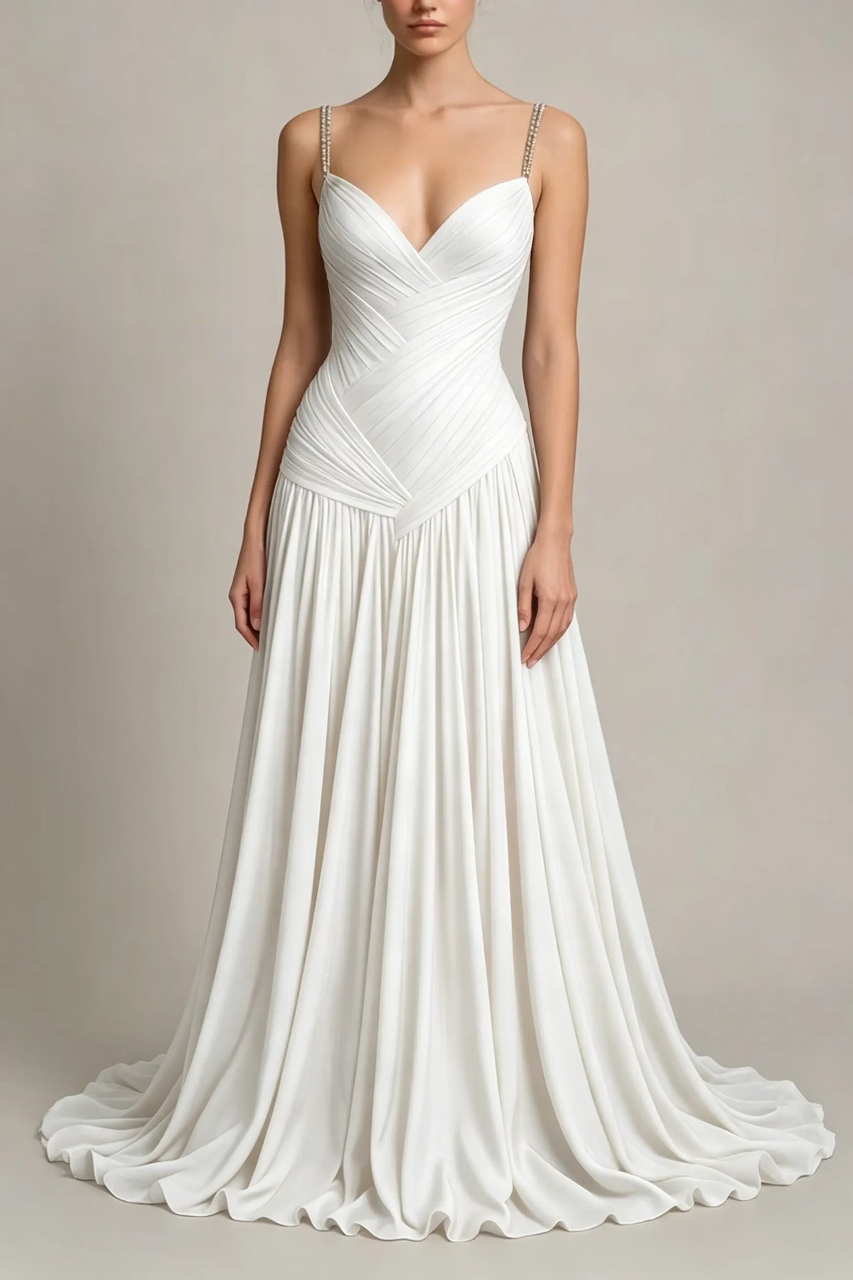 Charming Dusty Blue Sleeveless Spaghetti Strap Long Prom Dress with V Neck