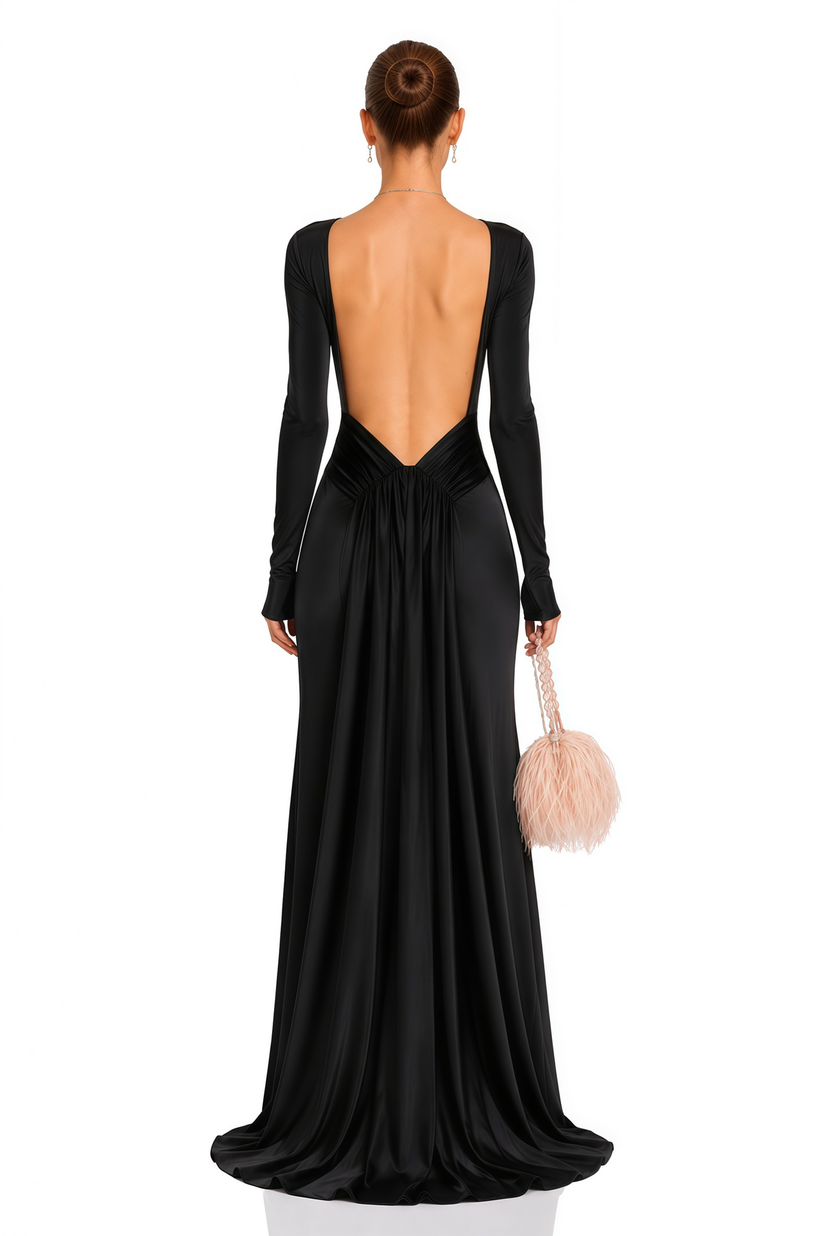 Caterina Black Open Back Maxi Gown with Train