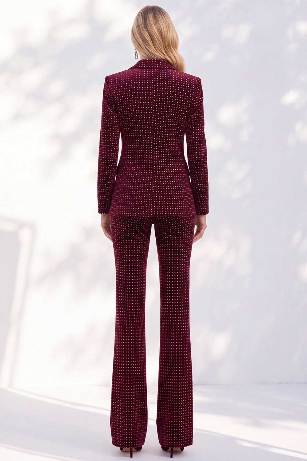 Burgundy Notchd Lapel 2-Piece Slim Fit Work Suits with Lace