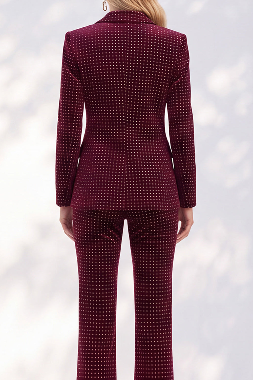 Burgundy Notchd Lapel 2-Piece Slim Fit Work Suits with Lace