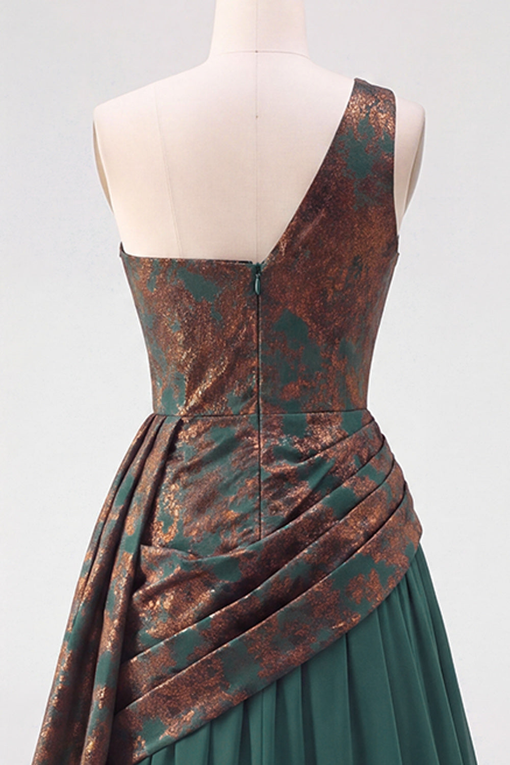 Dark Green A Line One Shoulder Ruched Long Velvet Holiday Dress