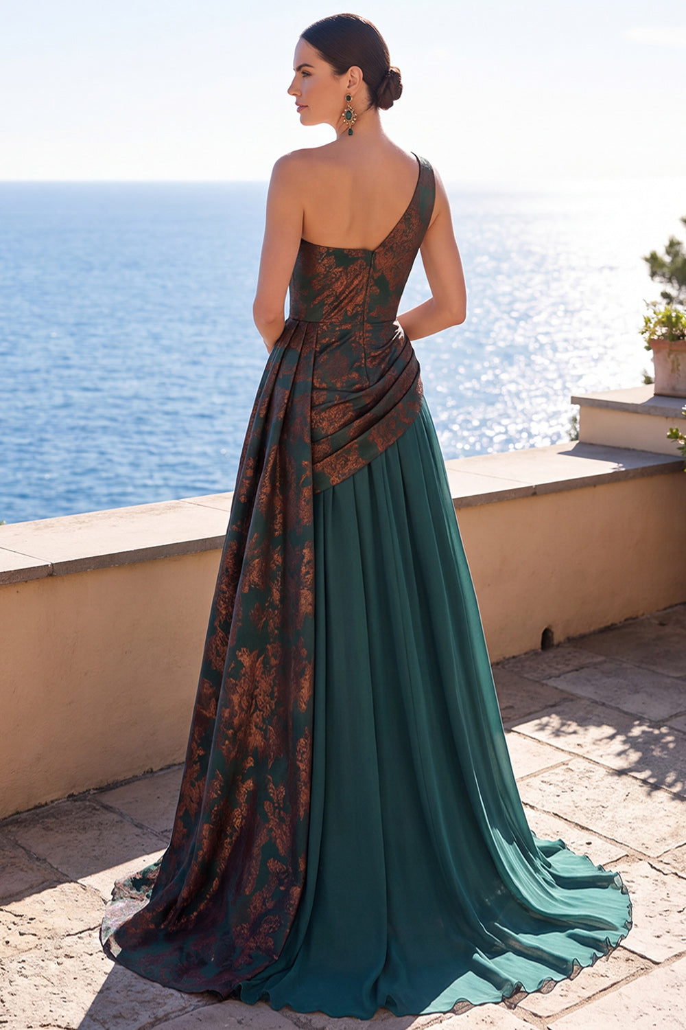 Dark Green A Line One Shoulder Ruched Long Velvet Holiday Dress