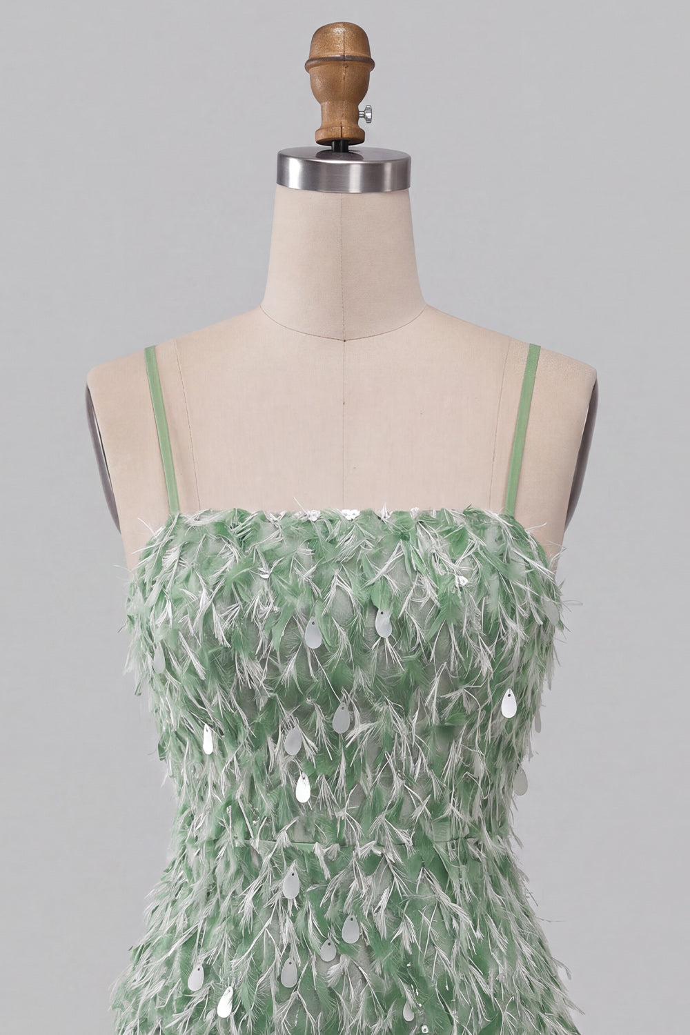 Sparkly Green Tight Sequin Ruffled Short Homecoming Dress with Feather