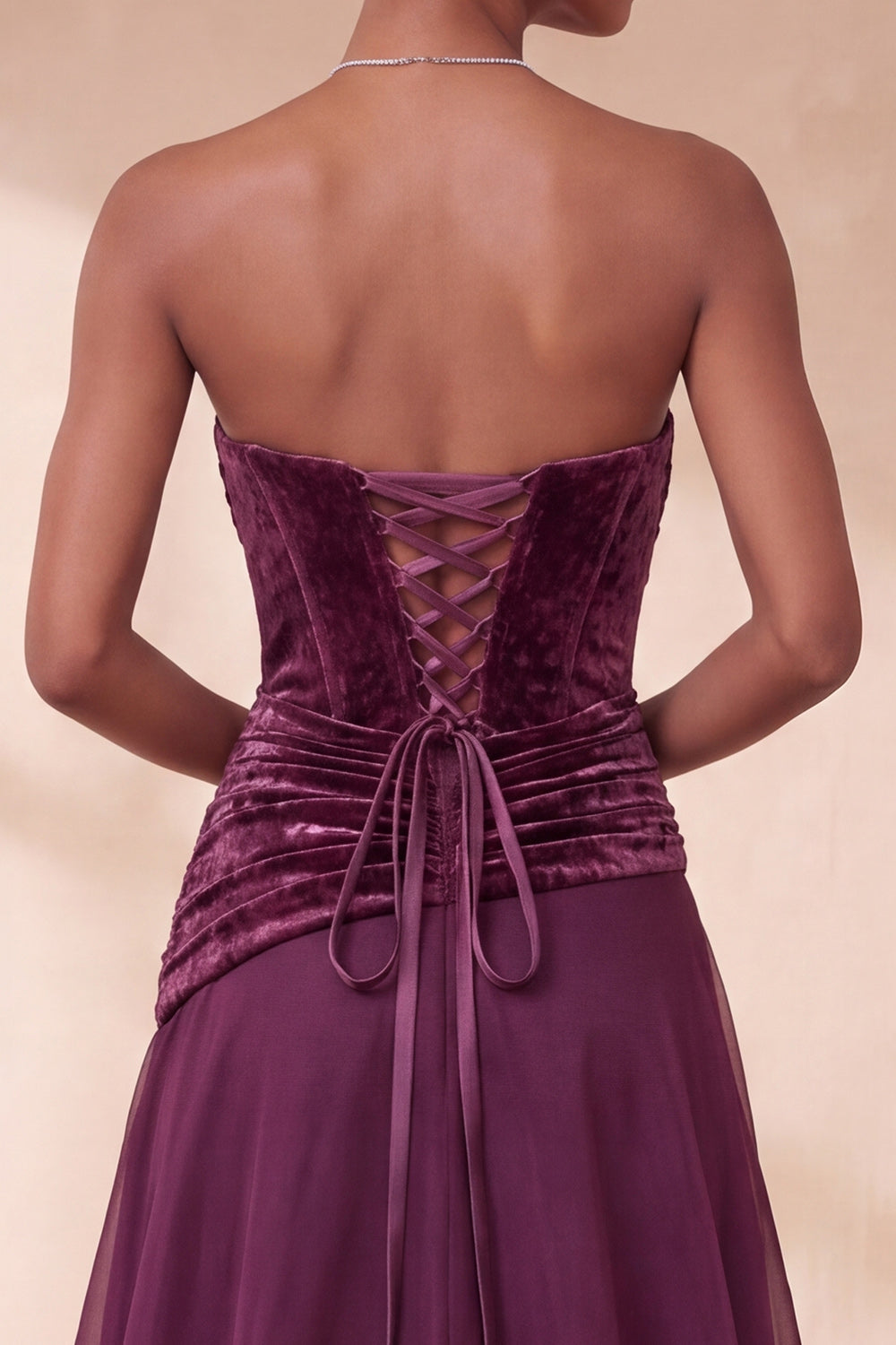 Vintage Mauve Corset Velvet A Line Ruched Keyhole Long Formal Dress