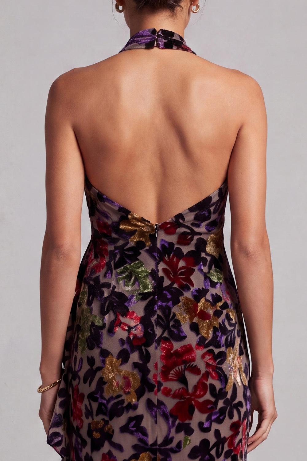 Black Sheath Halter Maxi Floral Mother of the Bride Dress with Ruffles