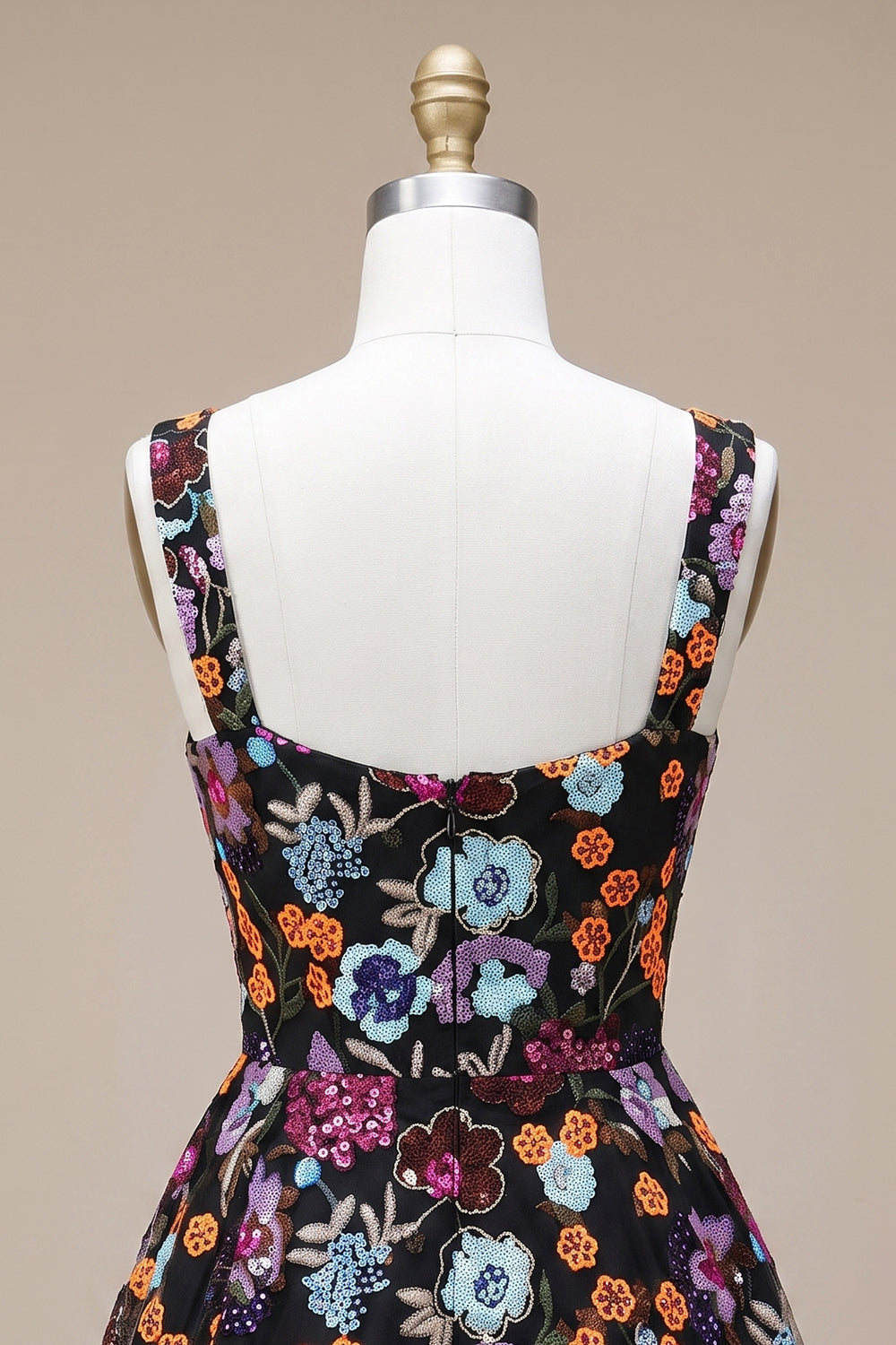 Sparkly Black A-Line Floral Sequin Short Homecoming Dress